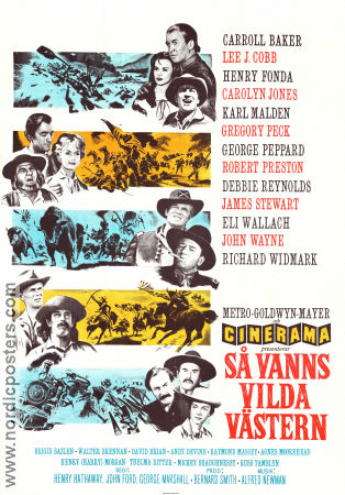 Så vanns vilda västern 1962 poster John Wayne James Stewart Gregory Peck John Ford Hitta mer: Cinerama Hitta mer: Cinemascope