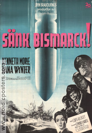 Sänk Bismarck! 1960 poster Kenneth More Dana Wynter Lewis Gilbert Skepp och båtar Krig
