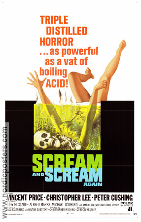 Scream and Scream Again 1970 poster Vincent Price Christopher Lee Peter Cushing Gordon Hessler