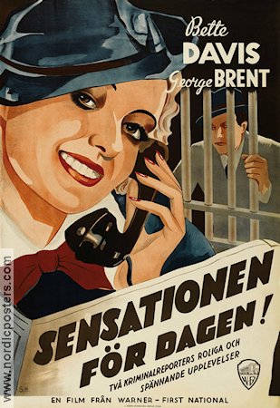 Sensationen för dagen 1935 poster Bette Davis George Brent Tidningar