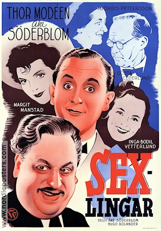 Sexlingar 1942 poster Thor Modéen Åke Söderblom Margit Manstad Eric Rohman art