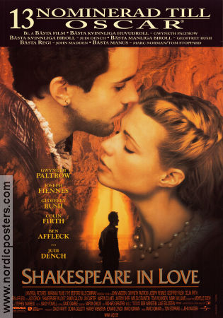 Shakespeare in Love 1998 poster Gwyneth Paltrow Joseph Fiennes Judi Dench John Madden Hitta mer: William Shakespeare