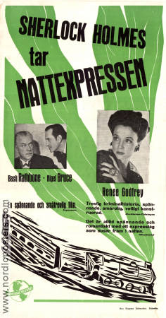 Sherlock Holmes tar nattexpressen 1946 poster Basil Rathbone Nigel Bruce Renee Godfrey Roy William Neill Tåg