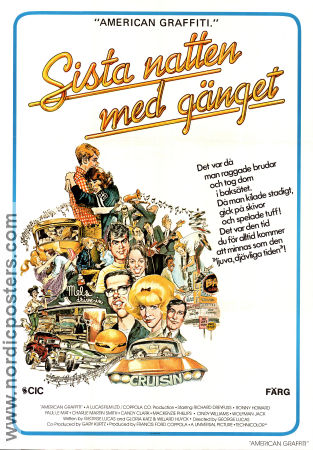 Sista natten med gänget 1973 poster Richard Dreyfuss Ron Howard Harrison Ford Wolfman Jack George Lucas Rock och pop Bilar och racing Kultfilmer