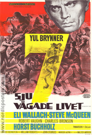 Sju vågade livet 1960 poster Yul Brynner Steve McQueen Charles Bronson Eli Wallach Robert Vaughn Horst Buchholz John Sturges