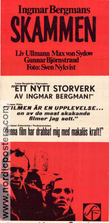 Skammen 1968 poster Liv Ullmann Max von Sydow Max von Sydow Sigge Fürst Ingmar Bergman