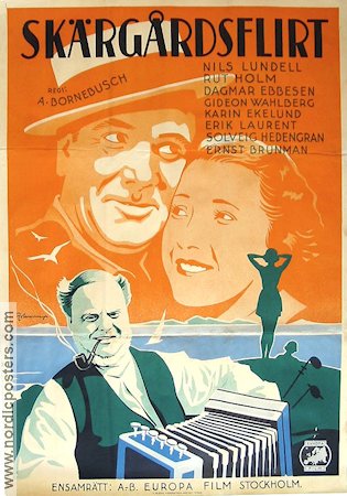 Skärgårdsflirt 1935 poster Nils Lundell Rut Holm Gideon Wahlberg Dagmar Ebbesen Eric Rohman art Skärgård