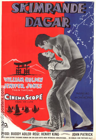 Skimrande dagar 1955 poster William Holden Jennifer Jones Berg Asien