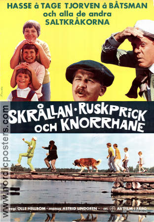 Skrållan Ruskprick och Knorrhane 1967 poster Maria Johansson Hans Alfredson Tage Danielsson Olle Hellbom Hundar Hitta mer: Saltkråkan Text: Astrid Lindgren Skärgård