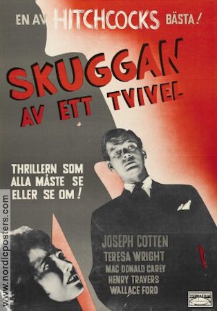 Skuggan av ett tvivel 1943 poster Teresa Wright Joseph Cotten Macdonald Carey Alfred Hitchcock Film Noir