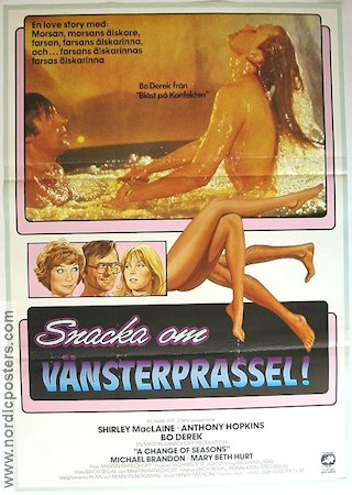 Snacka om vänsterprassel 1981 poster Shirley MacLaine Anthony Hopkins Bo Derek