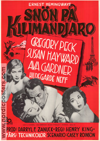 Snön på Kilimandjaro 1952 poster Gregory Peck Susan Hayward Ava Gardner Henry King Text: Ernest Hemingway Berg