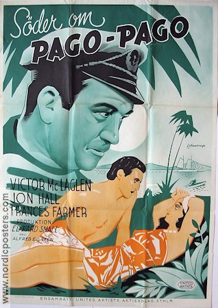 Söder om Pago Pago 1940 poster Victor McLaglen Jon Hall Frances Farmer Strand Resor Eric Rohman art