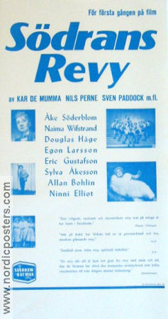 Södrans revy 1950 poster Åke Söderblom Naima Wifstrand Douglas Håge Sven Paddock Text: Kar de Mumma Rökning Hitta mer: Revy