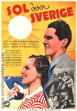 Sol över Sverige 1938 poster Rut Holm Nils Lundell Greta Ericsson Arne Bornebusch Strand Eric Rohman art