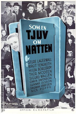 Som en tjuv om natten 1940 poster Sture Lagerwall Sonja Wigert