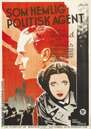 Som hemlig politisk agent 1934 poster Leslie Howard Kay Francis Michael Curtiz