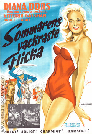 Sommarens vackraste flicka 1957 poster Diana Dors Vittorio Gassman Franca Valeri Luigi Zampa Affischkonstnär: Walter Bjorne Damer