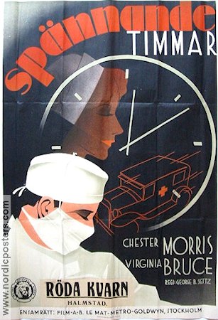 Spännande timmar 1935 poster Chester Morris Virginia Bruce Medicin och sjukhus Klockor Art Deco