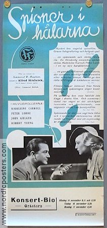 Spioner i hälarna 1937 poster Madeleine Carroll Peter Lorre John Gielgud Alfred Hitchcock