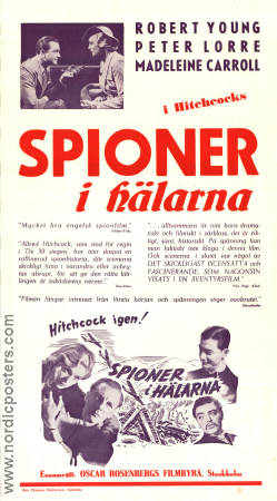 Spioner i hälarna 1937 poster Robert Young Madeleine Carroll Peter Lorre Alfred Hitchcock