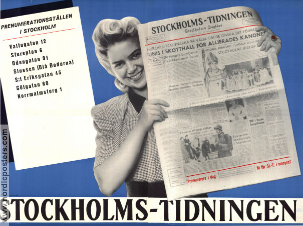 Stockholmstidningen 1942 affisch Tidningar Hitta mer: Stockholm