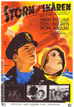 Storm över skären 1938 poster Karin Ekelund Sten Lindgren Björn Berglund Ivar Johansson Text: Albert Engström Eric Rohman art Skepp och båtar Skärgård