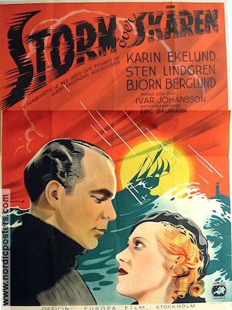 Storm över skären 1938 poster Karin Ekelund Sten Lindgren Björn Berglund Ivar Johansson Eric Rohman art Skepp och båtar Skärgård Hitta mer: Large poster