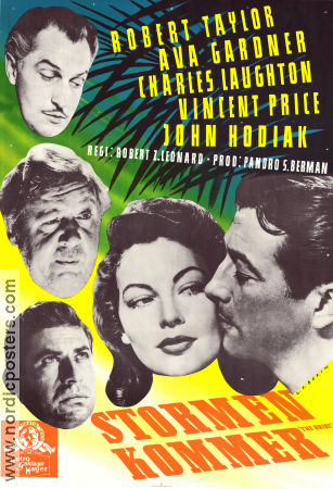 Stormen kommer 1949 poster Robert Taylor Ava Gardner Charles Laughton Vincent Price Robert Z Leonard Film Noir