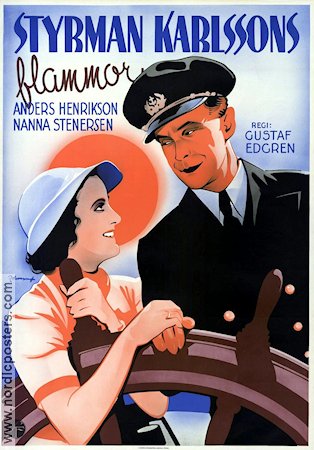Styrman Karlssons flammor 1938 poster Anders Henrikson Nanna Stenersen Skepp och båtar Eric Rohman art