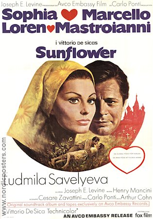 Sunflower 1970 poster Sophia Loren Marcello Mastroianni Lyudmila Saveleva Vittorio De Sica