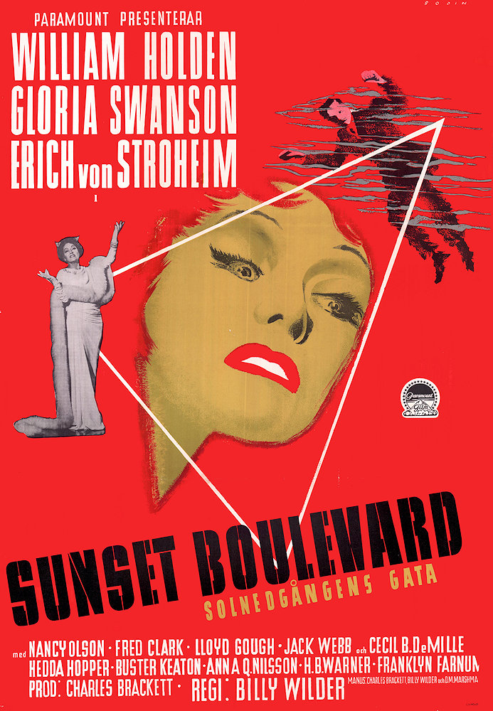 Sunset Boulevard 1950 poster Gloria Swanson William Holden Erich von Stroheim Billy Wilder Affischkonstnär: CF Bodin