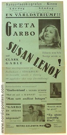 Susan Lenox 1932 poster Greta Garbo Clark Gable