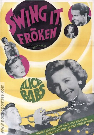 Swing it fröken 1956 poster Alice Babs Ingvar Kjellson Lasse Sarri Stig Olin Instrument Jazz