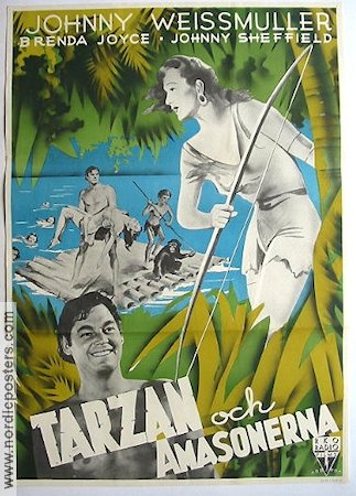 Tarzan och Amasonerna 1945 poster Johnny Weissmuller Brenda Joyce Hitta mer: Tarzan Äventyr matinée