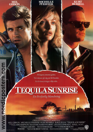 Tequila Sunrise 1988 poster Mel Gibson Michelle Pfeiffer Kurt Russell Robert Towne