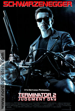 Terminator 2 1991 poster Arnold Schwarzenegger Linda Hamilton James Cameron Motorcyklar Vapen