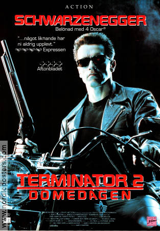 Terminator 2 1991 poster Arnold Schwarzenegger Linda Hamilton Edward Furlong Robert Patrick Earl Boen James Cameron Motorcyklar Vapen