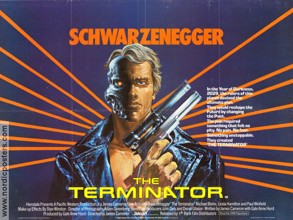 The Terminator 1984 poster Arnold Schwarzenegger Michael Biehn Linda Hamilton James Cameron Glasögon Vapen