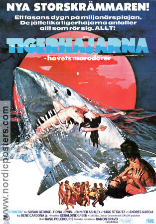 Tigerhajarna 1977 poster Susan George Hugo Stiglitz René Cardona Jr Fiskar och hajar