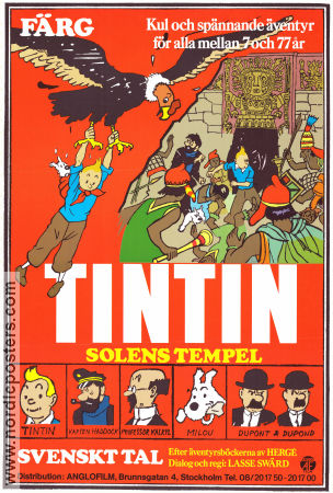 Tintin Solens tempel 1969 poster Thomas Bolme Tintin Eddie Lateste Affischkonstnär: Hergé Från serier Animerat