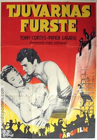 Tjuvarnas furste 1952 poster Tony Curtis Piper Laurie Äventyr matinée Svärd och sandal