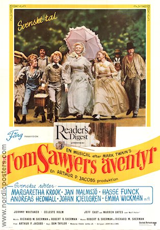 Tom Sawyers äventyr 1973 poster Jodie Foster Johnny Whitaker Celeste Holm Warren Oates Don Taylor Musikaler