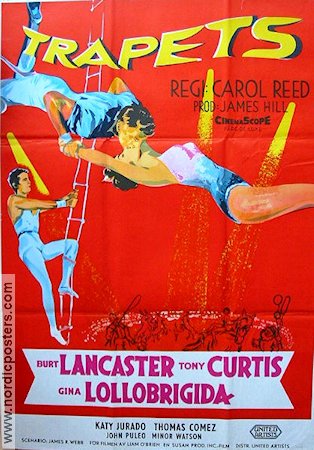 Trapets 1956 poster Burt Lancaster Tony Curtis Gina Lollobrigida Carol Reed Cirkus