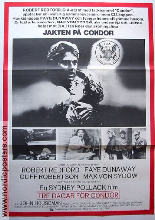 Tre dagar för Condor 1975 poster Robert Redford Faye Dunaway Cliff Robertson Max von Sydow Sydney Pollack