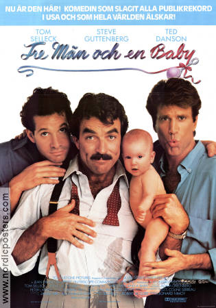 Tre män och en baby 1987 poster Tom Selleck Steve Guttenberg Ted Danson Leonard Nimoy Barn