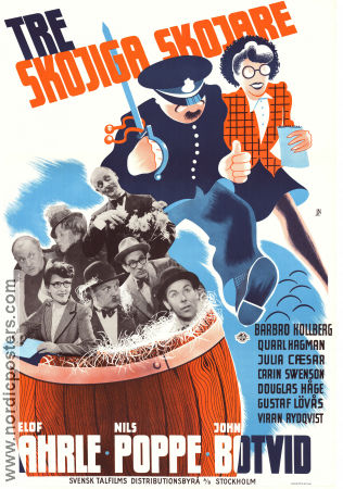 Tre skojiga skojare 1942 poster Nils Poppe Elof Ahrle John Botvid Julia Caesar Barbro Kollberg Tage Holmberg