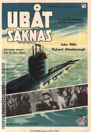Ubåt saknas 1950 poster John Mills Nigel Patrick Richard Attenborough Roy Ward Baker Skepp och båtar