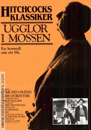 Ugglor i mossen 1955 poster John Forsythe Shirley MacLaine Edmund Gwenn Alfred Hitchcock