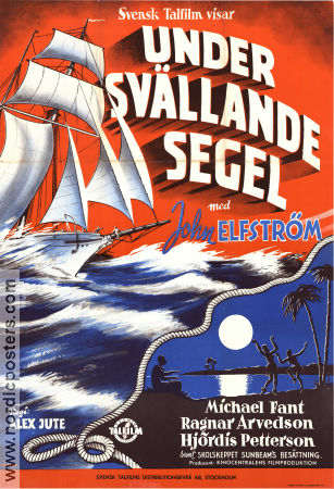 Under svällande segel 1952 poster John Elfström Michael Fant Hjördis Petterson Alexander Jute Affischkonstnär: Wigforss Filmbolag: Svens talfilm Skepp och båtar